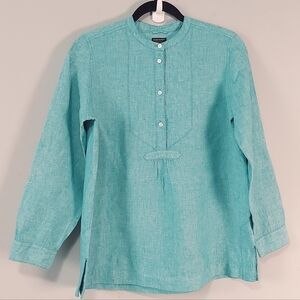 JCrew X Baird McNutt Women Irish Linen Popover Shirt Petite 4 Teal Button Front